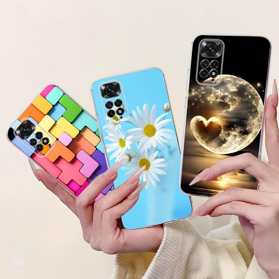 6,43" Für Redmi Note 11 4G Global Klare Hülle Für Redmi Note 11s Hülle Mode Luxus Blumen Süße Cartoon Bemalte Weiche TPU Hülle