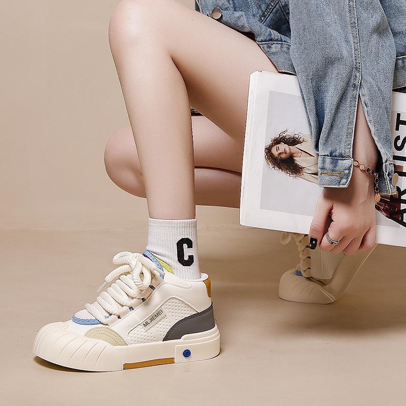 

High-top shoes women s 2025 autumn new thick-soled heightening white shoes Internet celebrity explosion casual versatile sports board shoes 35 бежевый