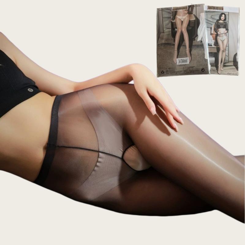 

One Line Crotch Sheer Tights Summer Daily Wear Women Oil Glossy High Waist Stretchy Pantyhose Pole Dance Ultra-Thin Stockings One Size