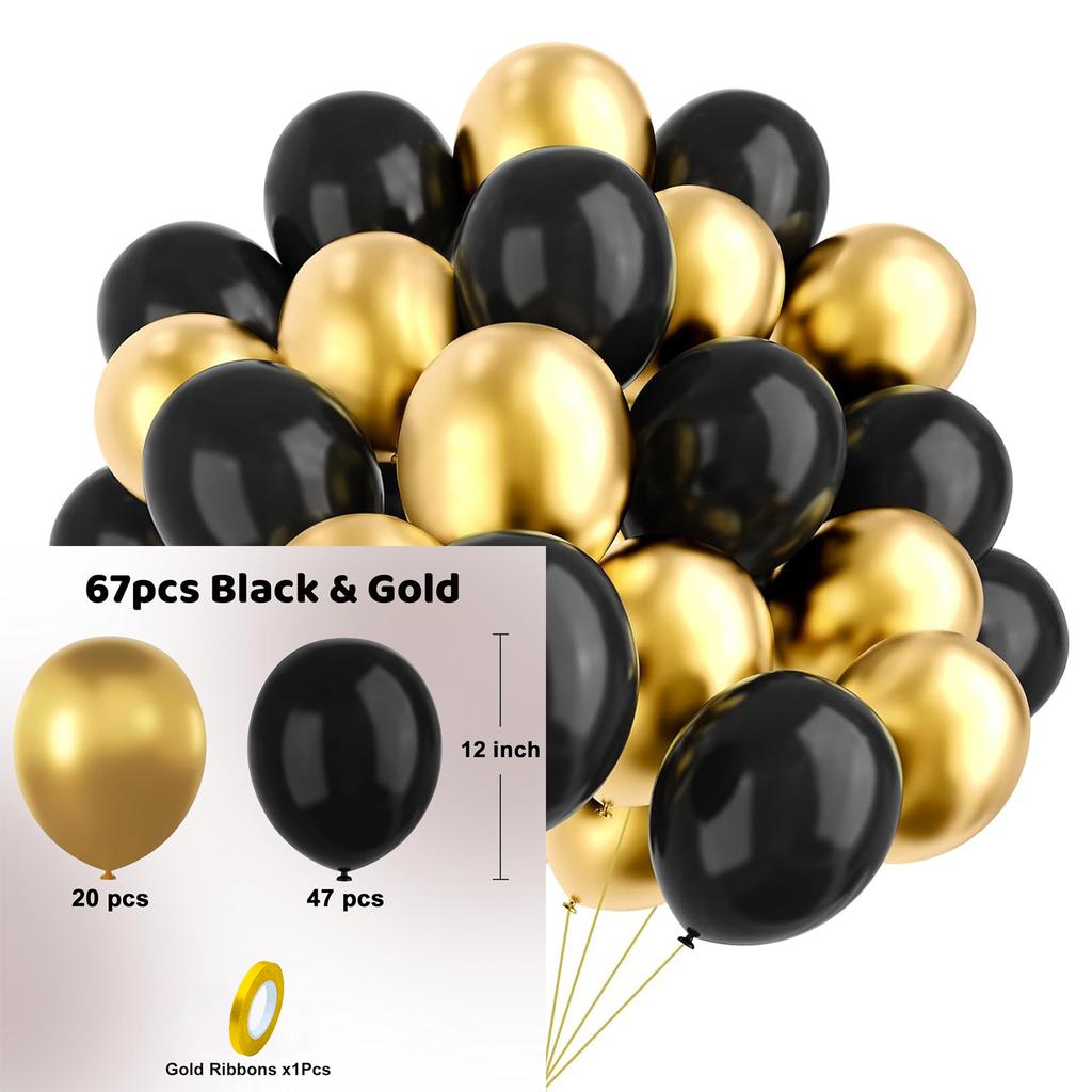 12inch-67pcs black red, pink and gold latex balloon set suitable for weddings, birthdays, popular parties, bridal showers
