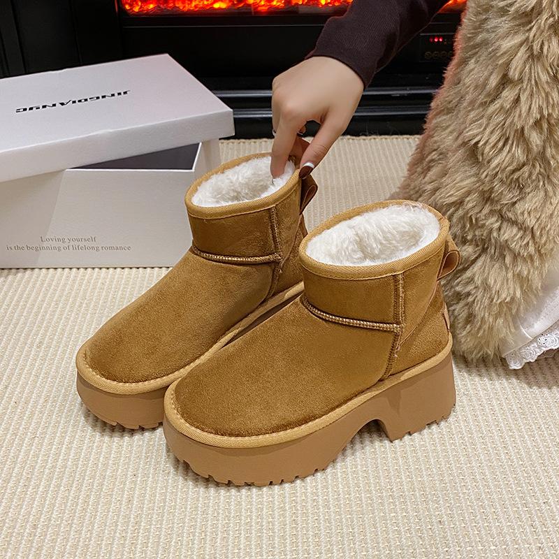 

Женские ботинки на толстой подошве с увеличением высоты, зима 2025, новые, цельномеховые, теплые и утепленные, утолщенные зимние ботинки для женщин 40 верблюд