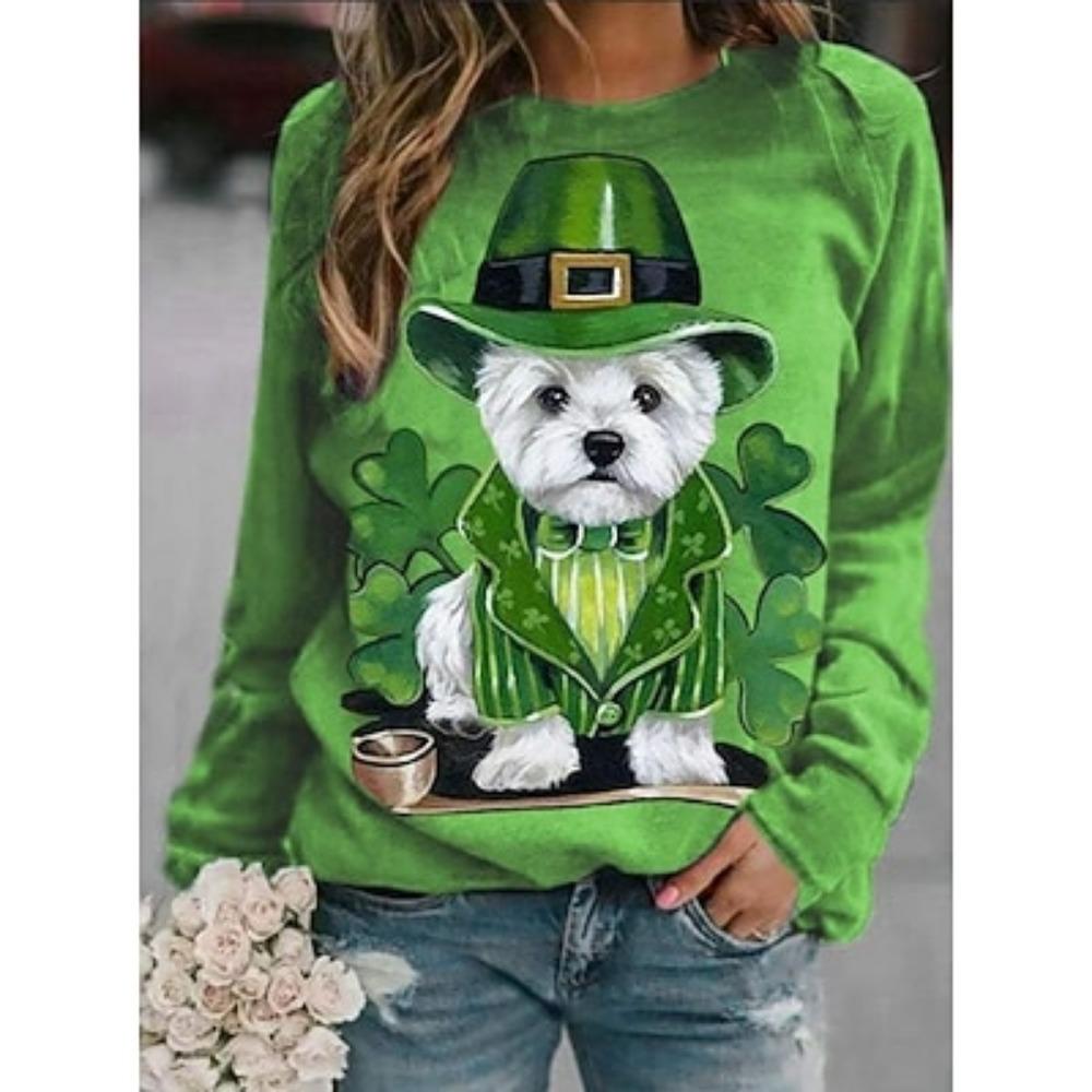 Women's Shamrock Active Sportswear Long Sleeve Round Neck Regular Tops St.Patrick's Day Casual Sports Print
