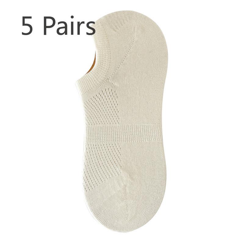 5 Pairs of Women's Summer Breathable Thin Cotton Shallow Mouth Invisible Off with 7A Antibacterial and Deodorant Boneless Socks