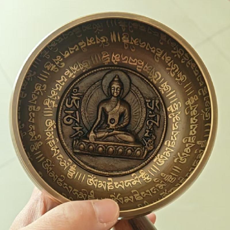 12CM Nepal Handmade Singing Bowls Set, Buddha Mantra Design, Tibetan Sound Bowl for Yoga and Meditation