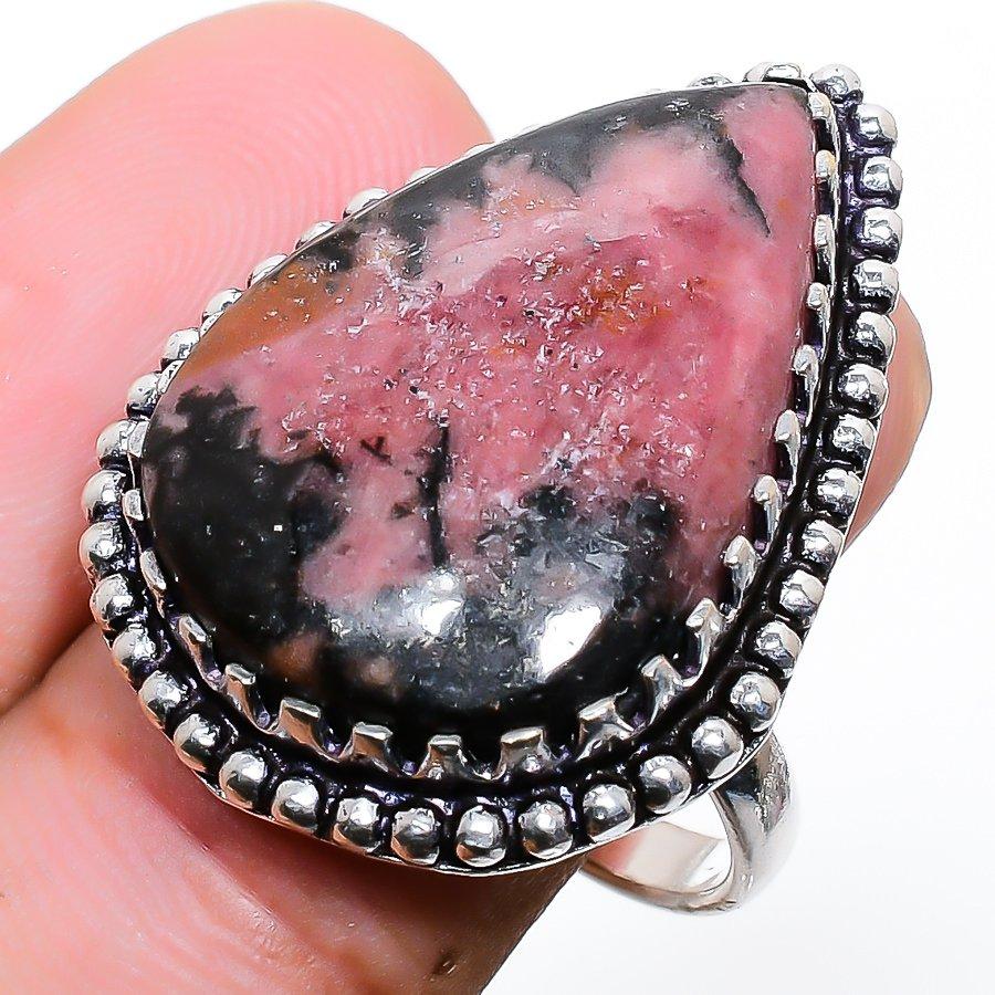 

Ювелирное кольцо из стерлингового серебра 925 пробы с родонитом ручной работы 8 h6J33