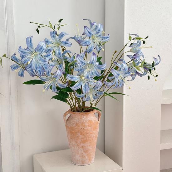 Faux Lily Flower Long Stem Artificial Lily Branch with 4 Bloom Heads And Leaves Real Touch Lilium Flower for Wedding Party Home Decor