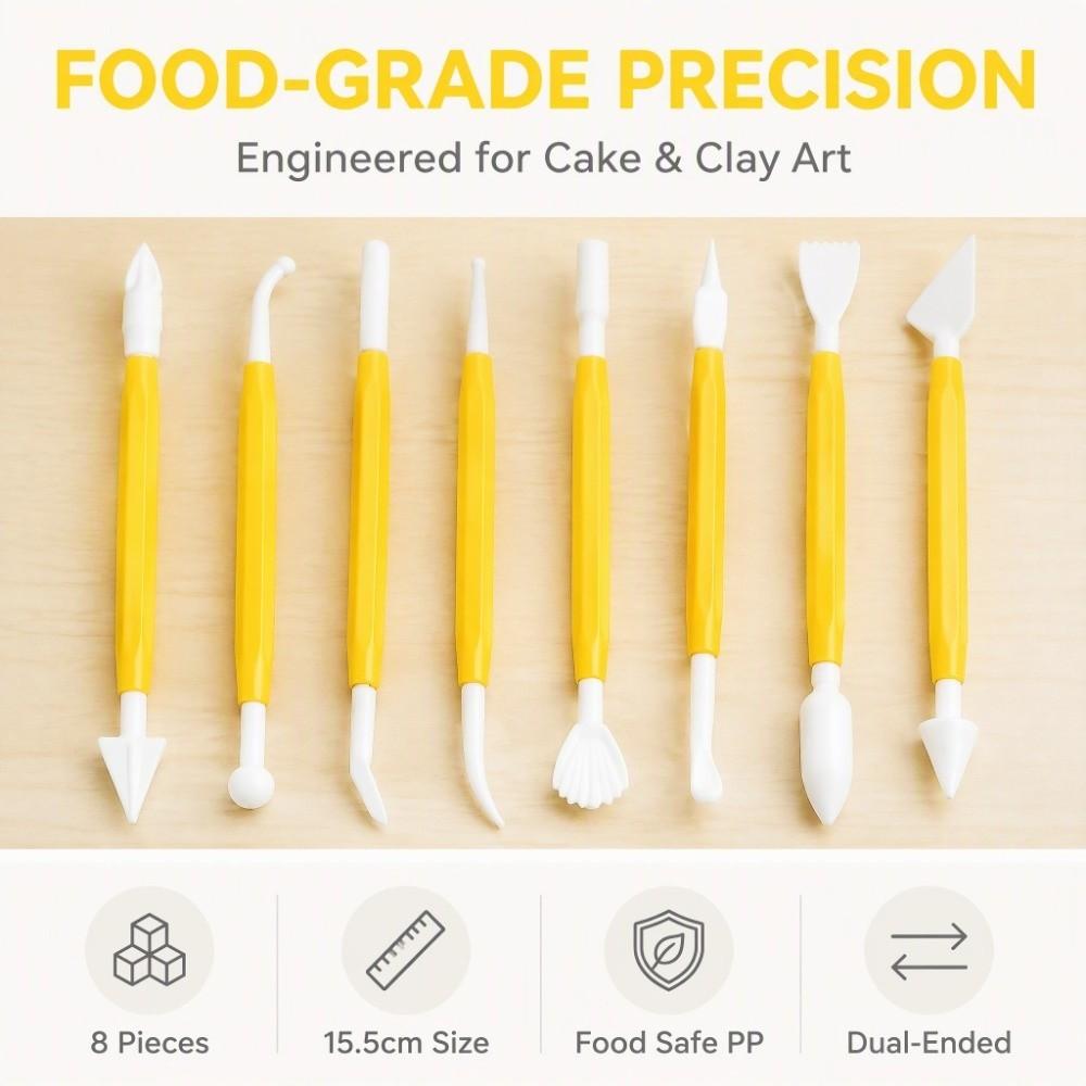 8Pcs Fondant Decorating Tool Set Double Ended Engraving Pen Set Cake Fondant Tool Set Baking