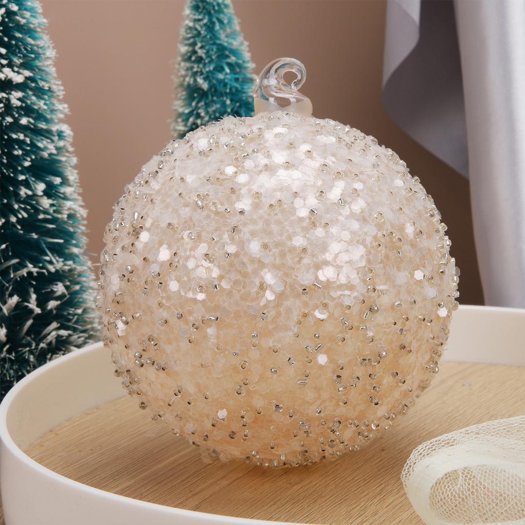 Xmas Ball Ornament Glass Hanging Xmas Tree Glitter Sequin Ball Decoration for Holiday Party Home Decor