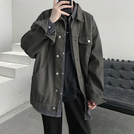 Pánská trendy volná džínová bunda - Velká, ležérní všestranný svrchní oděv na podzim/zimu