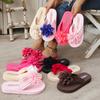 Large Thick Soled Herringbone Sandals for Women, Solid Color Flowers, Versatile Fashion, Retro Beach Slippers