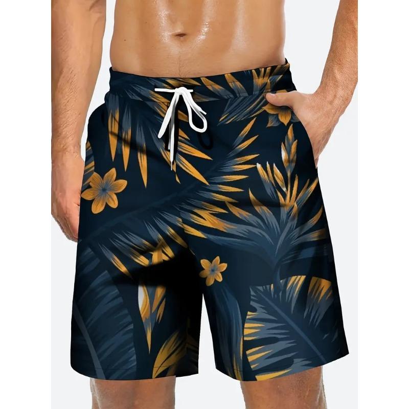 Летние мужские пляжные шорты с тропическим цветочным принтом, быстросохнущие, со шнурком, купальные шорты S
