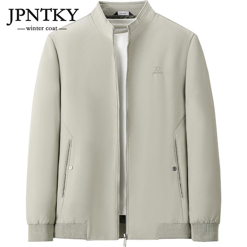 

JPNTKY Весенне-осенняя куртка с воротником-стойкой для среднего и пожилого возраста, мужская повседневная свободная куртка большого размера для папы среднего возраста, плащ