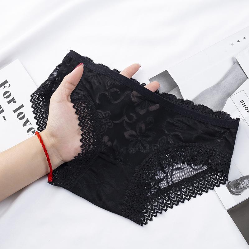 Guifei Man Black Sexy Lace Low-Rise See-Through Women's Triangle Panties