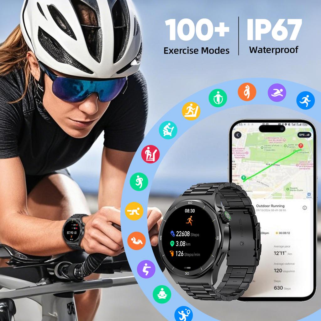 Smart Watch 400mAh Battery Waterproof For Men Bluetooth Call Message Reminder Health Monitor 100+ Sports Modes Smartwatch