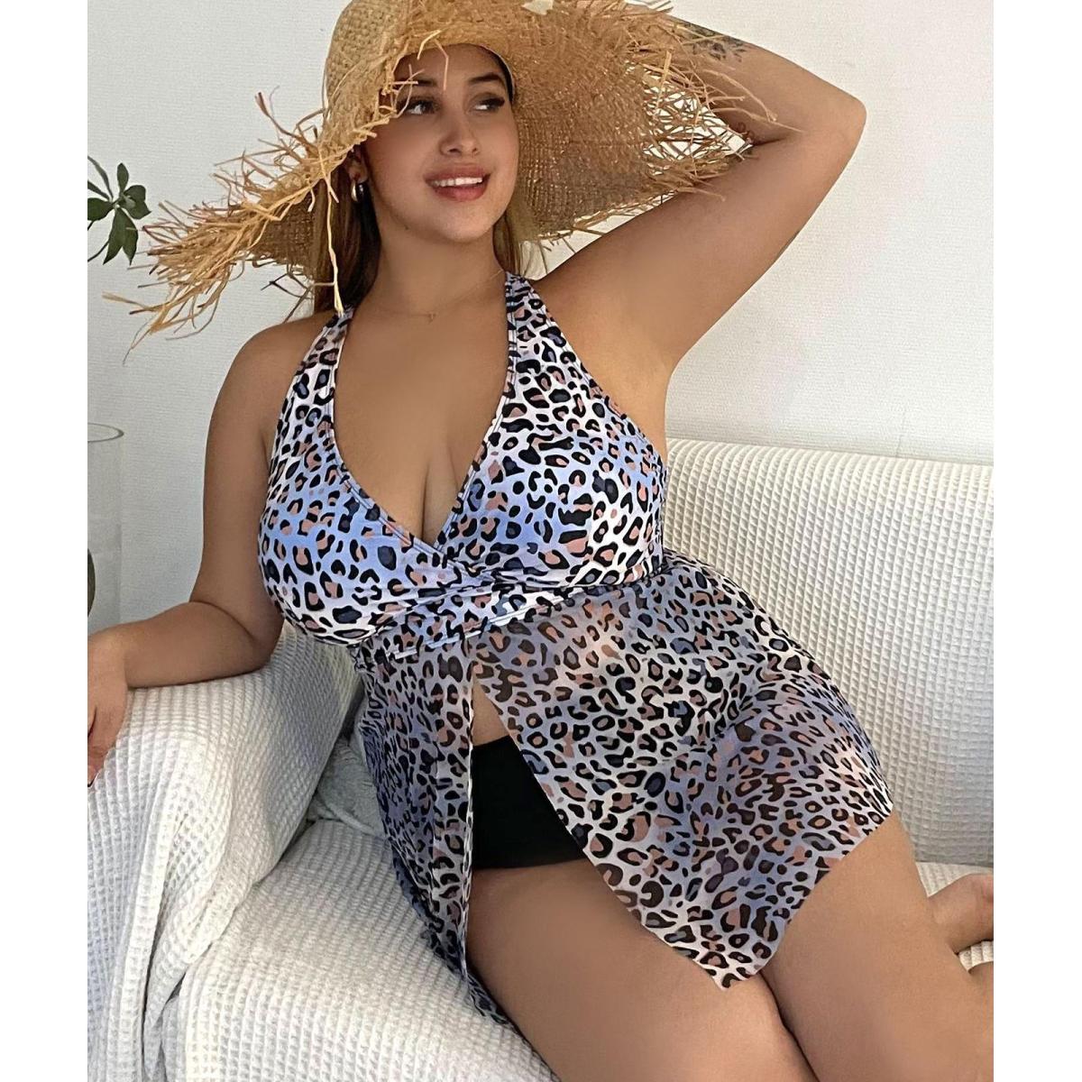 

Женские купальники с леопардовым принтом, пляжная одежда из двух предметов, бикини с высокой талией, танкини, купальник больших размеров, купальные костюмы 2XL