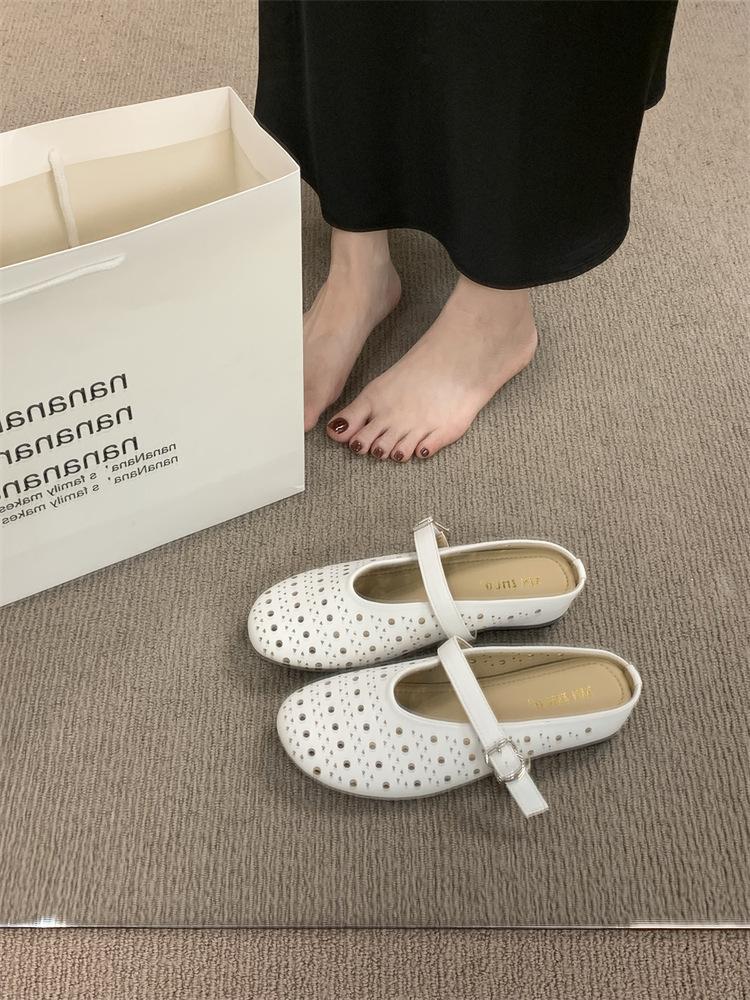 

XINZHOU 2025 summer new ballet hollow breathable without heel small leather shoes women s hole shoes bag head half drag 39