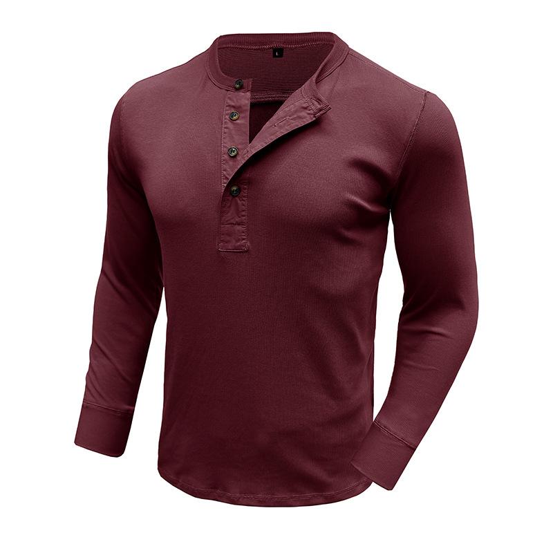Mens Long Sleeve Crew Neck Fitted Casual Solid Henley T Shirt Top