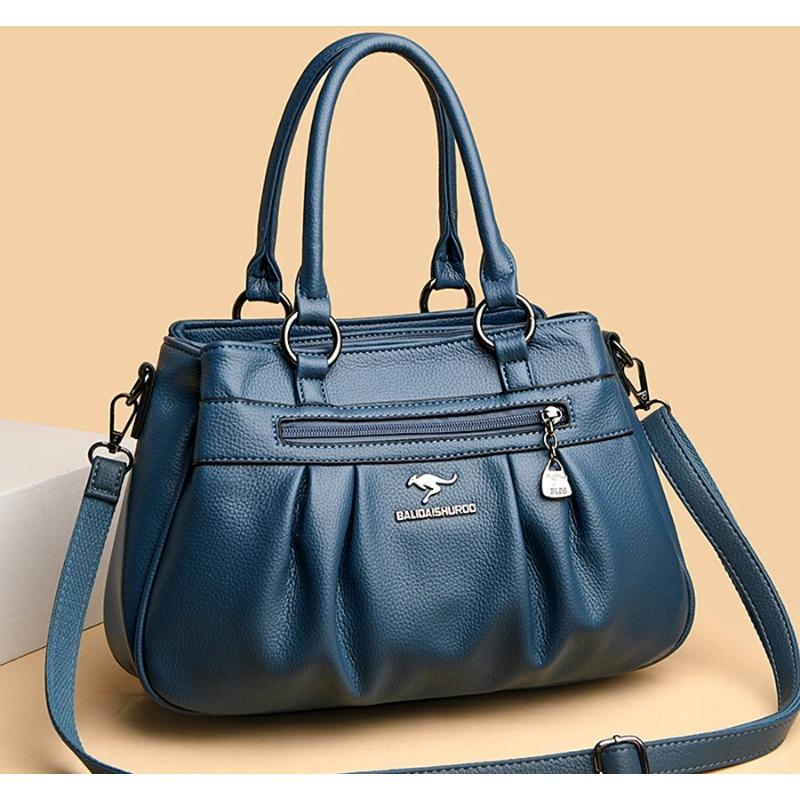 Large Capacity Tote Bag for women/Leather Womens/Ladies Ruched Leather Handbag
