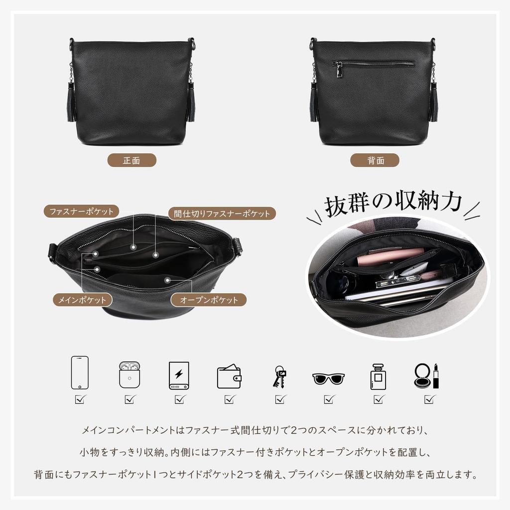 MFFOR Women's Genuine Leather Shoulder Bag, 2-Way, Crossbody Bag with Two Straps, Handheld or Crossbody, Large Capacity, Stylish, Simple, Casual,