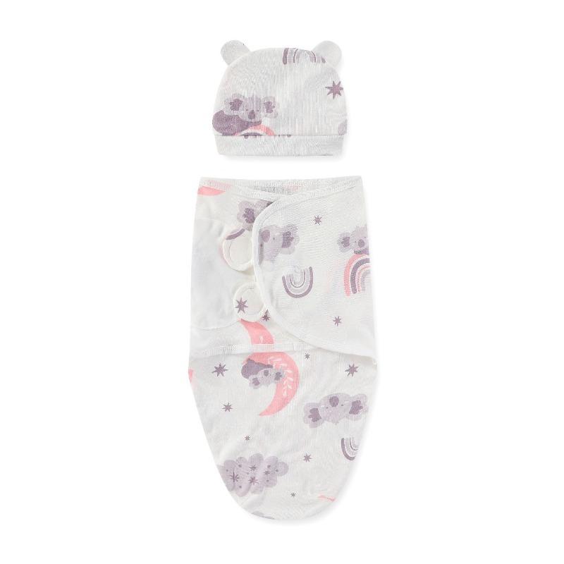 2PCS Set Newborn Swaddle Wrap with Bear Ear Hat Soft Cotton Anti‑Startle Adjustable Anti‑Kick Baby Sleepsack Breathable Infant Sleeping Blanket