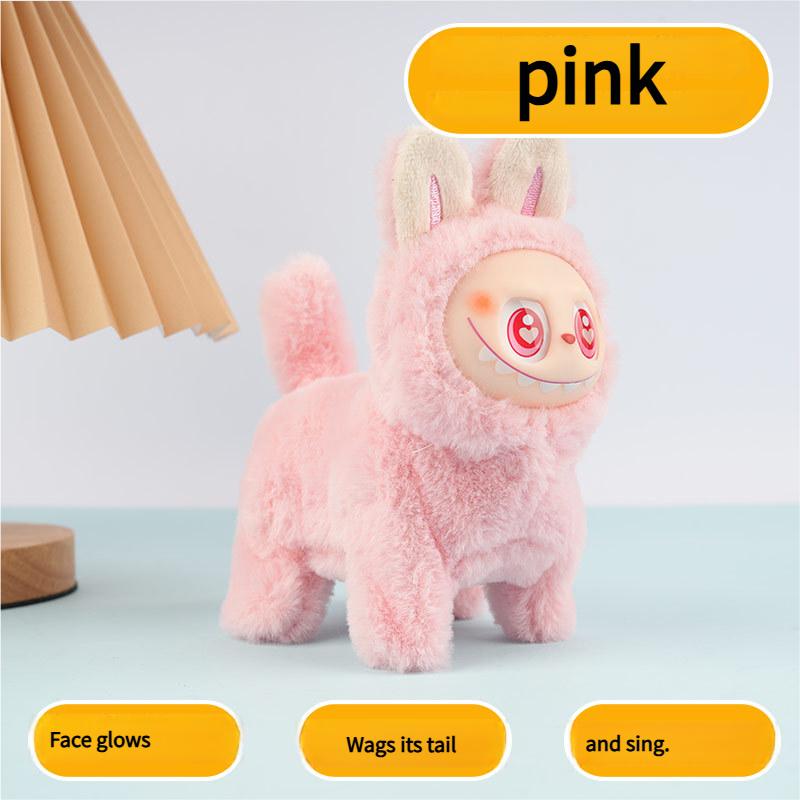 

Електрична м яка іграшка Лабубу з рухомим силіконовим обличчям, що світиться, та функцією співу, інтерактивна лялька-тварина, подарунок для дітей рожевий