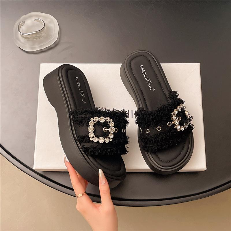 French High-end Thick-soled Wedge-heeled Cool Slippers for Women's Summer Wear 2025 Spring New Temperament Versatile Beach Sandals