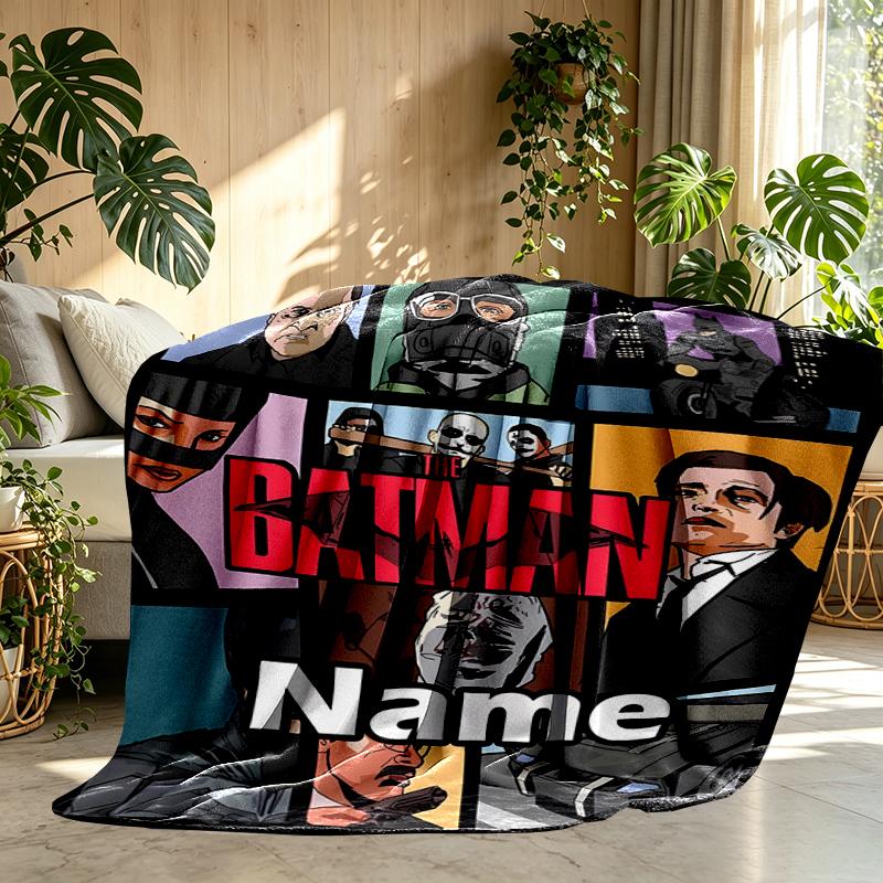 Custom Name Personalized Batman Print Blanket, Home Decor, Bedroom, Sofa, Camping, Couch, Gifts for Birthday Christmas