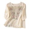 Fashion Women's Shirt Five-quarter Sleeve Spring And Summer Loose Top Embroidered Shirt