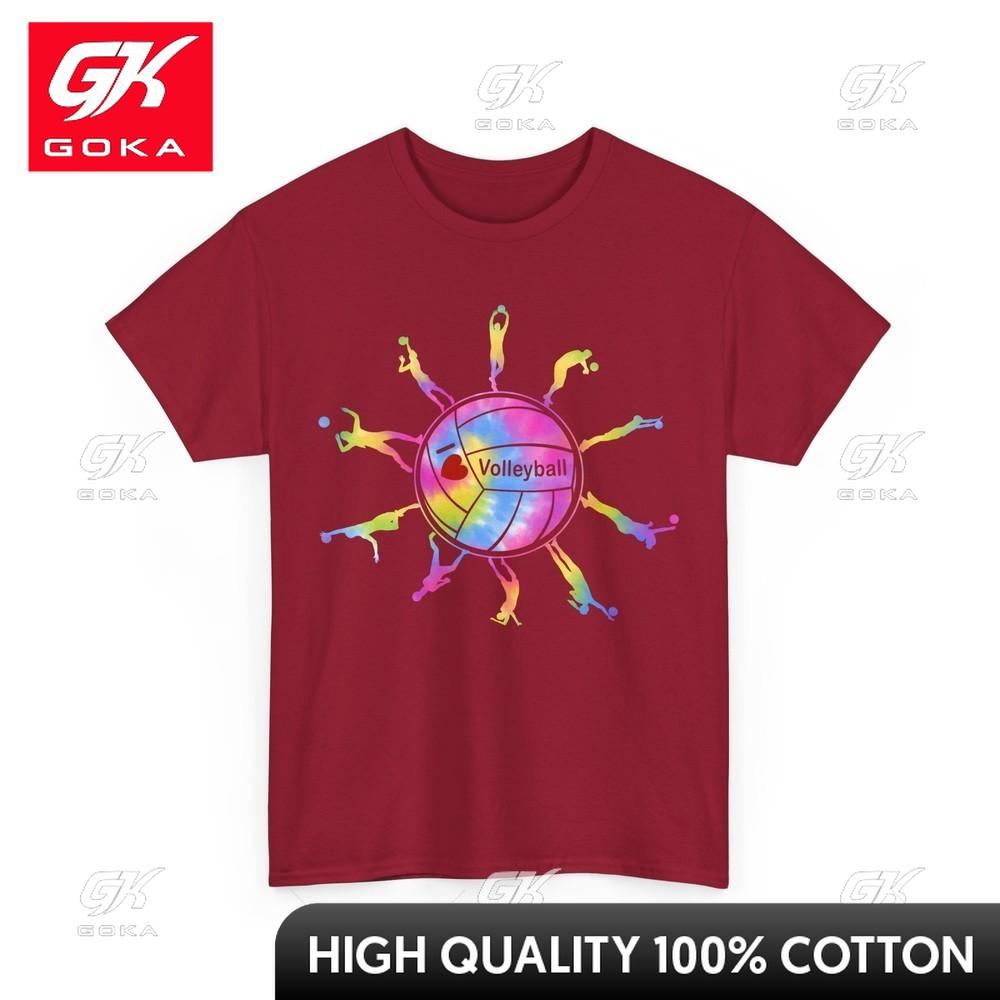 Volleyball Players Women Unisex Tie Dye Shirt Neck Novelty Print Comical Weekend Outfit T Shirt Cotton Fabric Lightweight S