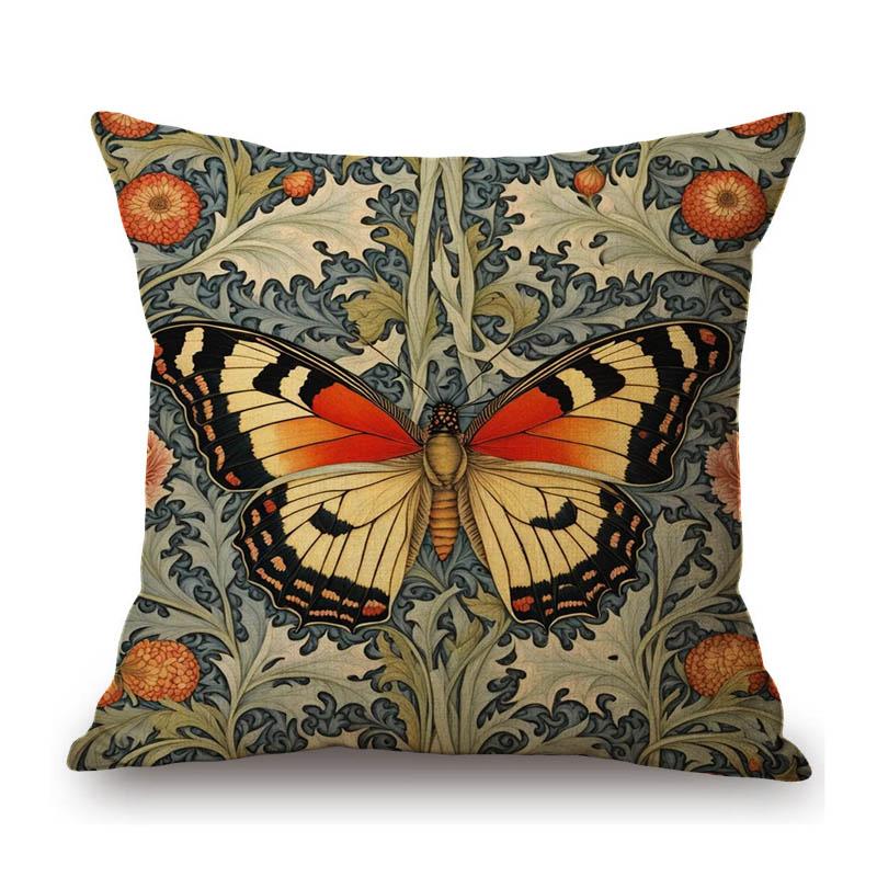 Classic Morris Flower Style Animals Deer Bird Horse Butterfly Night Owl Home Decorative Pillow Case Linen Sofa Cushion Cover