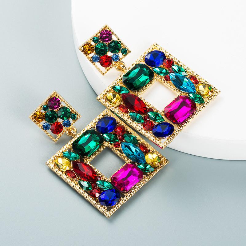 Alloy Geometric Layered Earrings With Sparkling Rhinestones For Fashion Women
