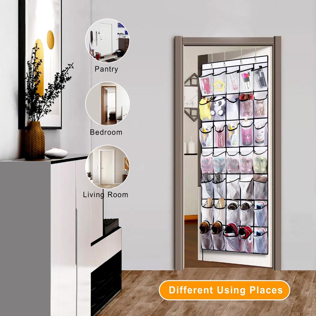 Over The Door Shoe Organizer, 35 Large Pockets Hanging Shoe Organizer, White