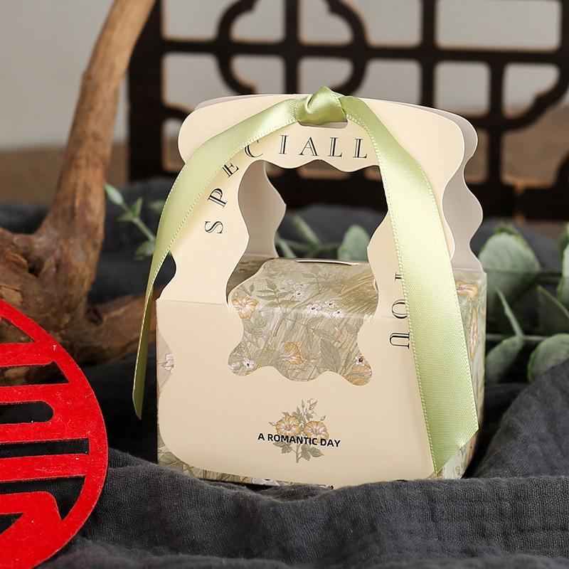 10Pcs Packaging Bags Handheld Souvenir Boxes Wedding Candy Box Portable Silk Ribbon Foldable Paper Birthday