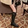 Women's Fleece-Lined Knee-High Chunky Heel Boots with Metal Buckle & Thick Sole, Round Toe, 2025 Autumn/Winter Collection.