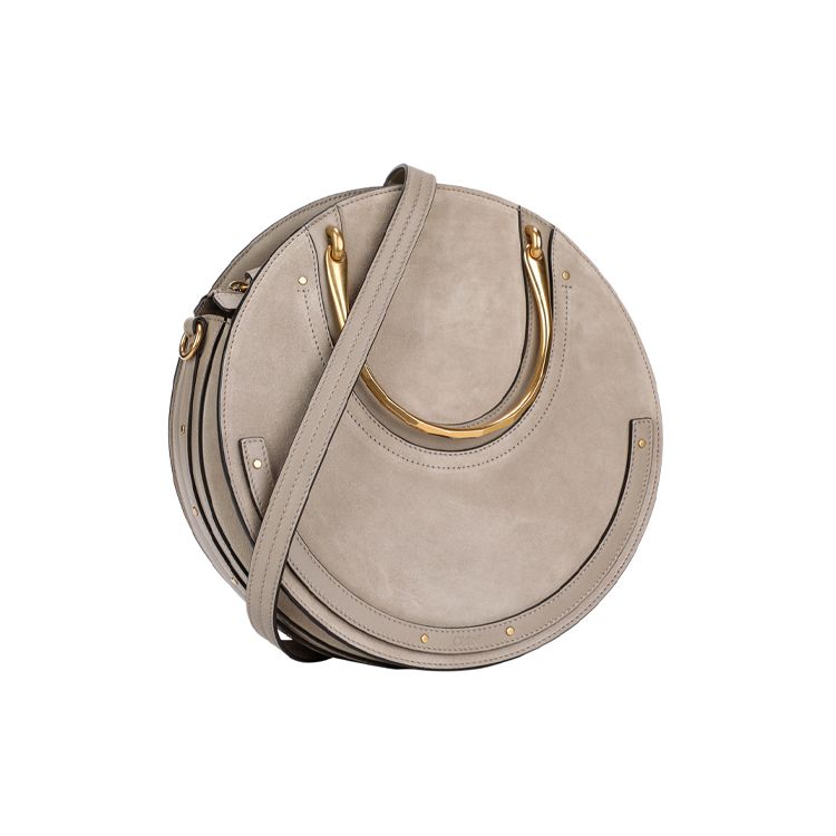 Chloe Color Block Leder Goldene Schnalle Runde Leder Schultertasche Crossbody Tasche Mittel Damen Taschen Grau CHC18SS333HFV23W