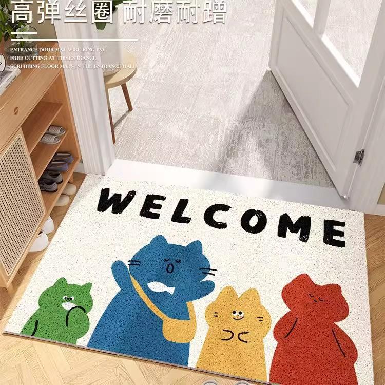 Ins Style Household Entrance Entrance Door Floor Mat, Entrance Door Silk Circle Cartoon Door Foot Mat, Foyer Rubbing Soil Floor Mat