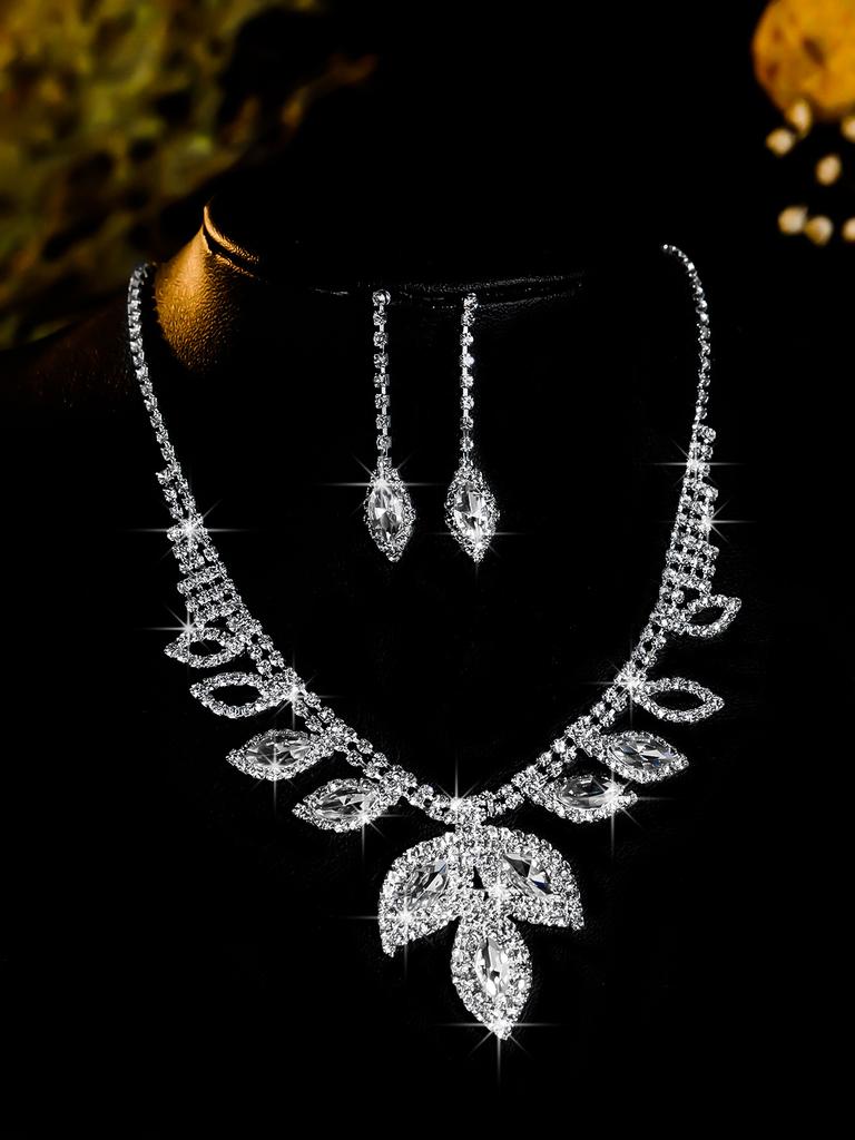 Conjunto de Colar e Brincos de Diamante de Luxo Acessórios para Festa Vestido de Casamento Jantar Corrente de Colar e Brincos de Strass da Moda para Meninas