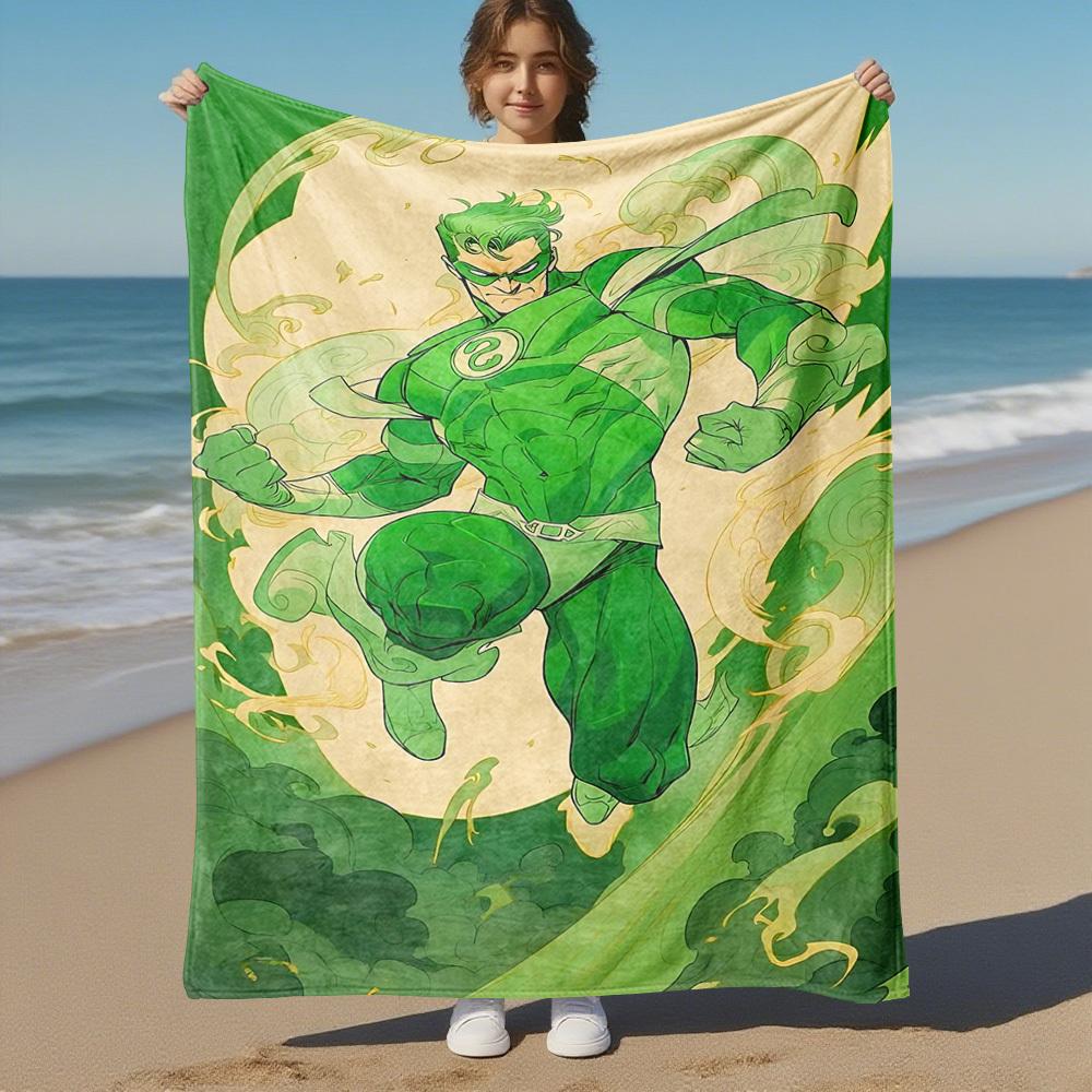 1pc Green LanternOutdoor Flannel Blanket Soft Plush Decor for Picnics, camping,Bedroom, Playroom, or Lunch Breakn1192A