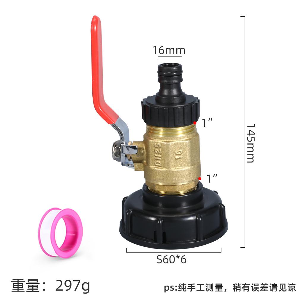S60 To 1/2 3/4 1 inch Male Thread Connector Brass Valve IBC Tank Tap Adapter Nipple Garden Hose Quick Connect Tank Valve