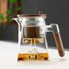 One Click Tea Separation Filtration Bottom Mountain View Glass Teapot With Wood Handle 700ml Kungfu Tea Water Separation Tea Pot