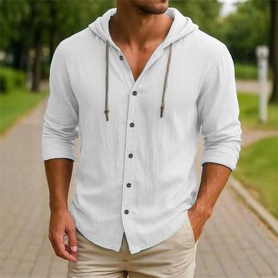 Camicia con Cappuccio Elegante e Leggera da Uomo - Traspirante, Comoda, con Bottoni per Uso Casual e Attività all'Aperto