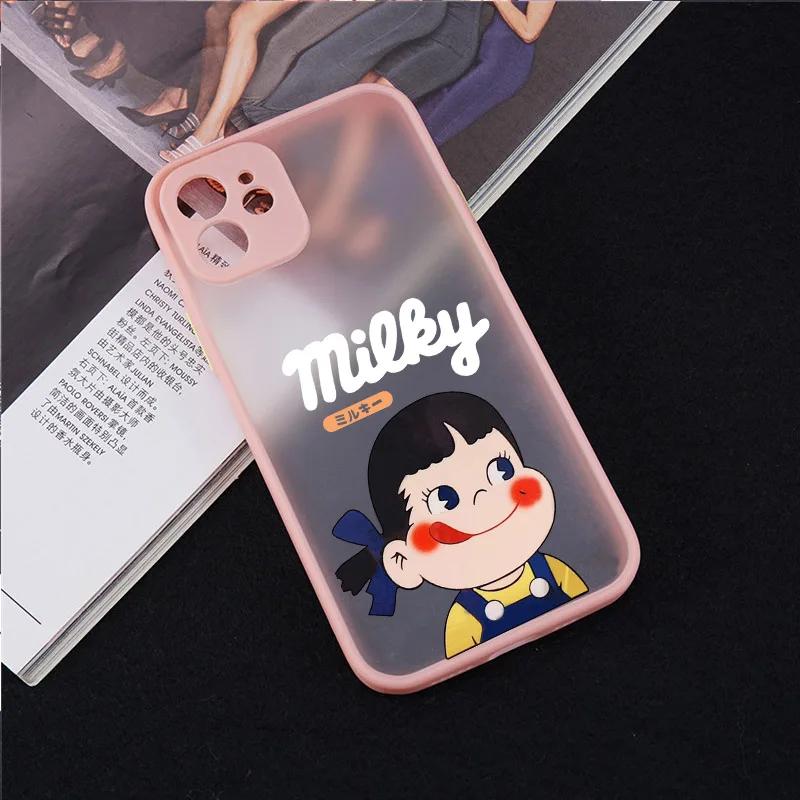 Cute Boy Girl Couple Phone Case For iPhone 12 11 13 14 15 Pro Max X XS XR SE 7 8 Plus Sweet Peko Milky Hard Matte Cover Fundas