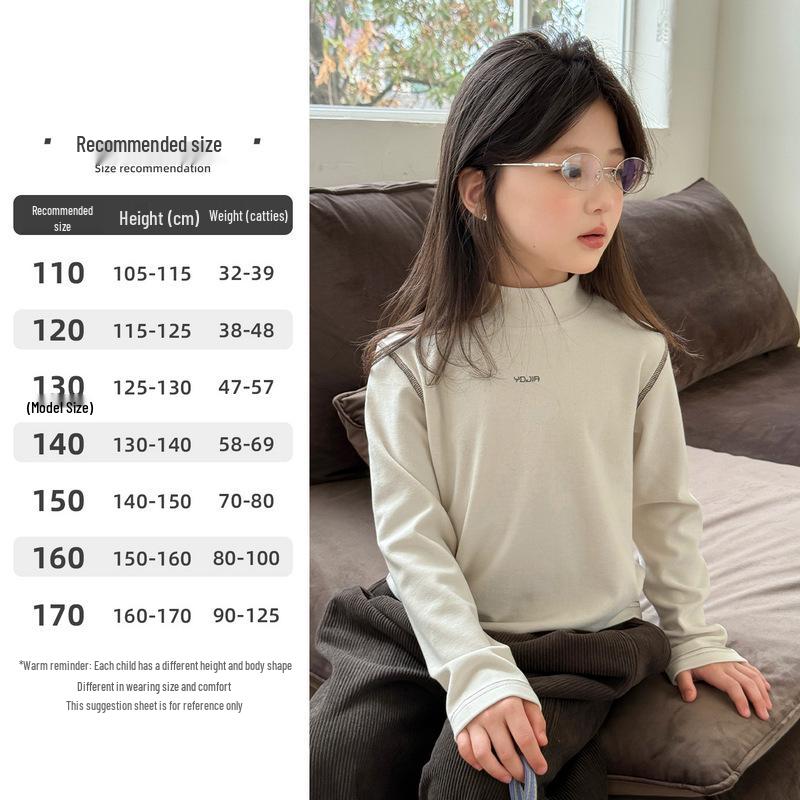 

YOJIA Футболка с длинным рукавом на флисовой подкладке для девочек - Зимний базовый слой с полувысоким воротником 2025 Мода 120 cm кремовый/белый