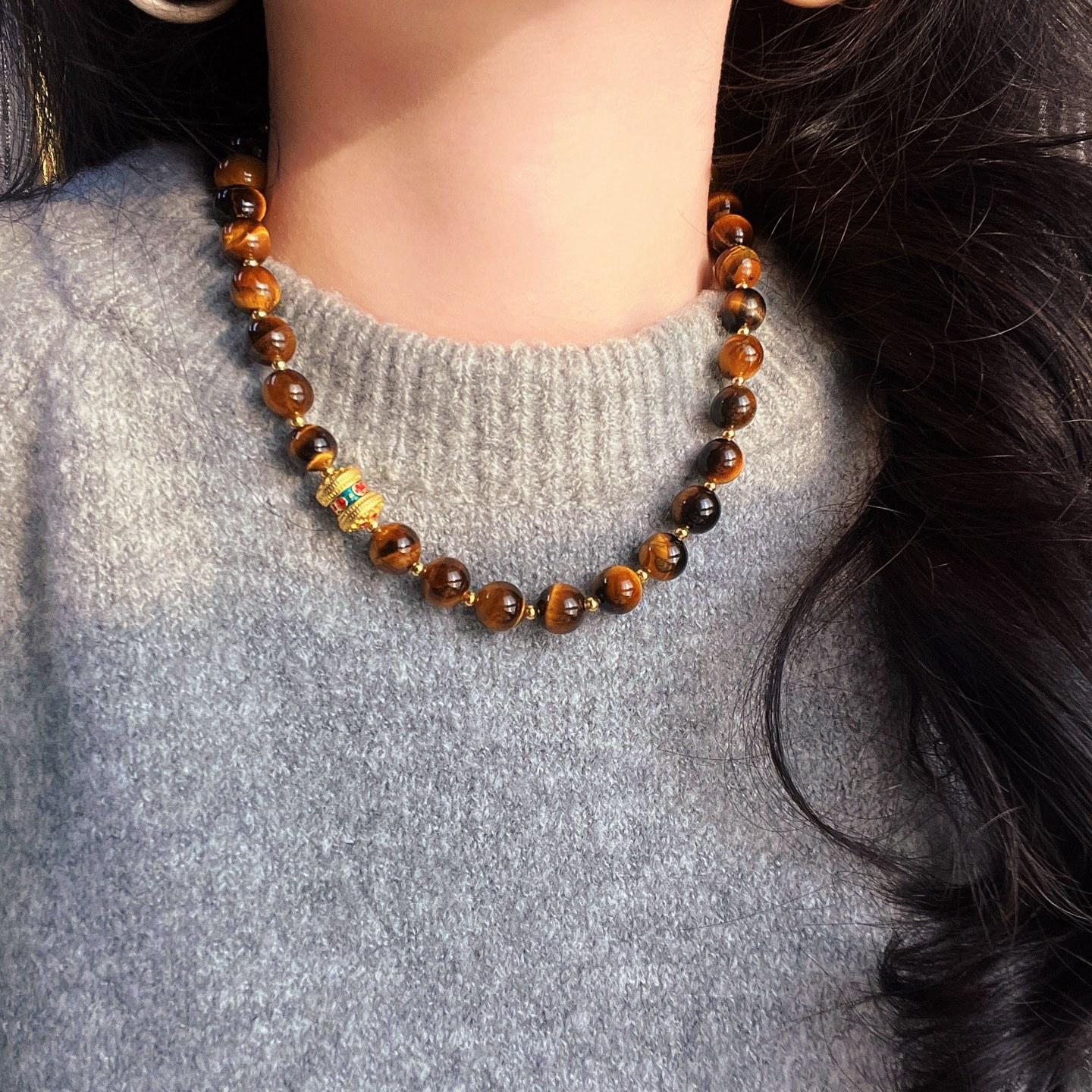Vintage 925 Silver High Quality Emperor Green Natural Chalcedony Necklace Clavicle Chain