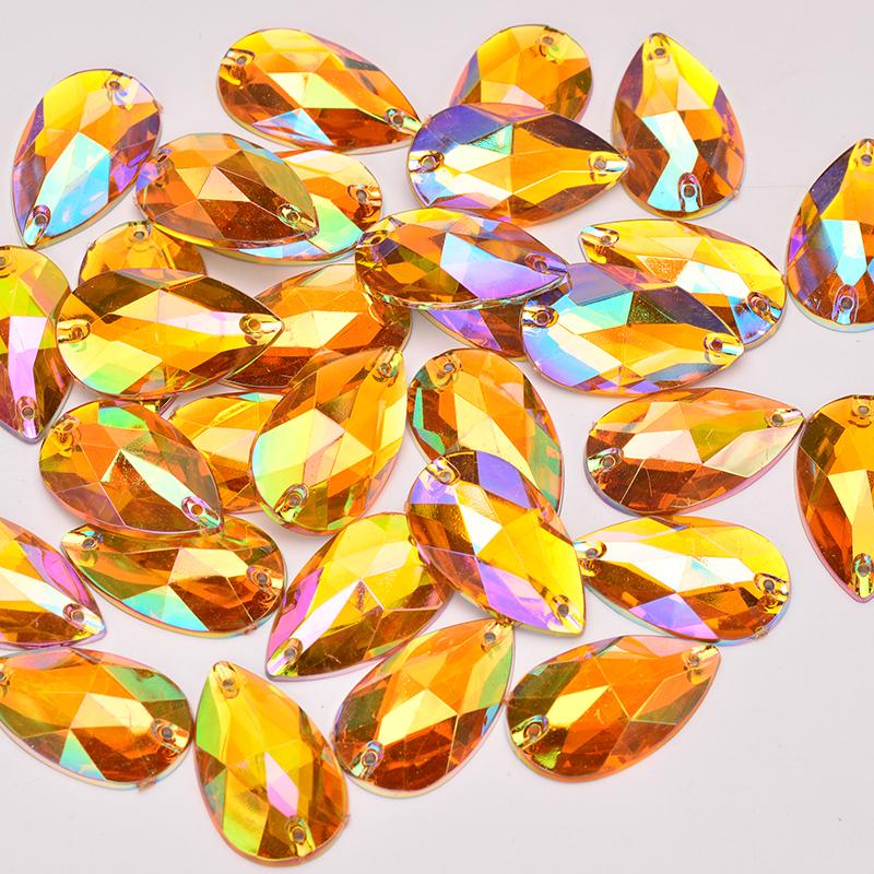 100Pcs 17*28mm Large Sewing Crystal AB Drop Rhinestone Applique Flatback Acrylic Stones Sew On Crystal Strass For Clothes