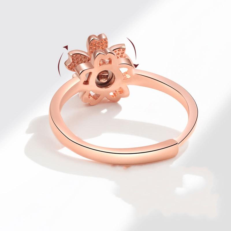 Anillo giratorio ajustable de esmalte de flor de melocotonero para la ansiedad para mujer, anillo de nudillo de metal de flor antiansiedad relajante Bague Femme