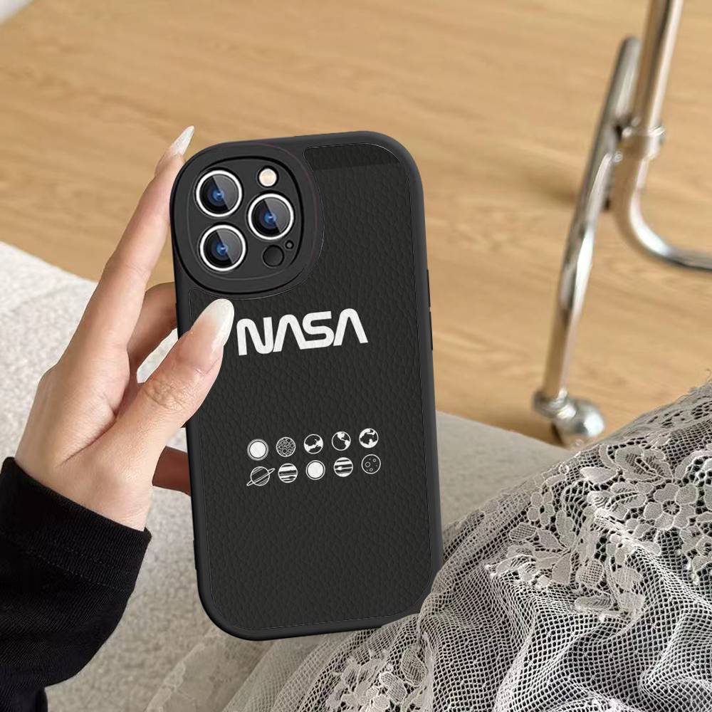 USA N-Nasa Leather Phone Case For IPhone 16 14 15 Pro Plus 13 12 11 Pro Max Silicone Cover