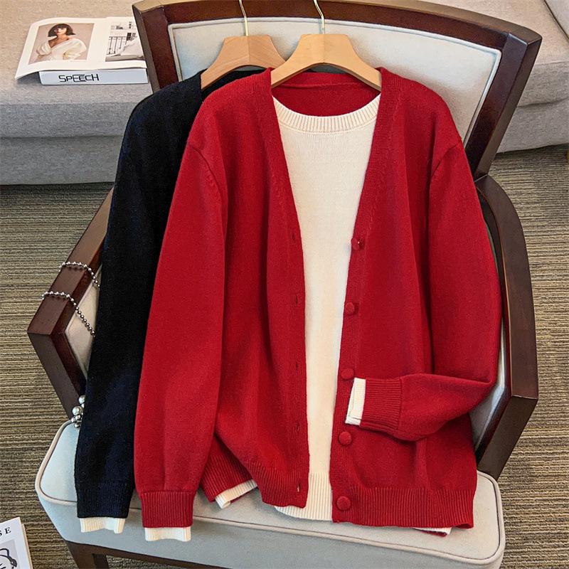 

Plus Size Women s Loose Cardigan and Sweater Knitwear Set (Bust 150/160), 200/300 Jin 4XL чёрный