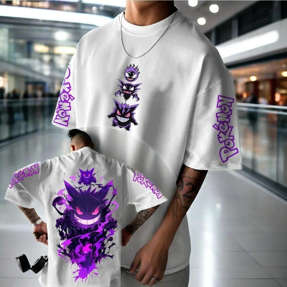 Fashion Hip Hop Clothes Pok&eacute;mon Animatie Afgeleiden Gengar Bedrukking T-shirt Mannen En Vrouwen Zomer Oversized Los Katoen Straat Trend Merk Top L blauw