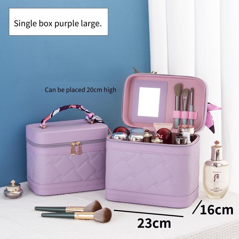 Cosmetic Bag Cosmetic Box with Stand Portable Cosmetic Case Cosmetic Storage Box High end Gift Lattice Embroidery Thread 23X16X20CM